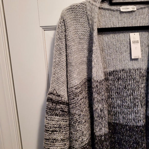 NWT Anthropologie Gentle Fawn Gray Black Striped Knit Eda Cardigan Size L - Picture 3 of 10